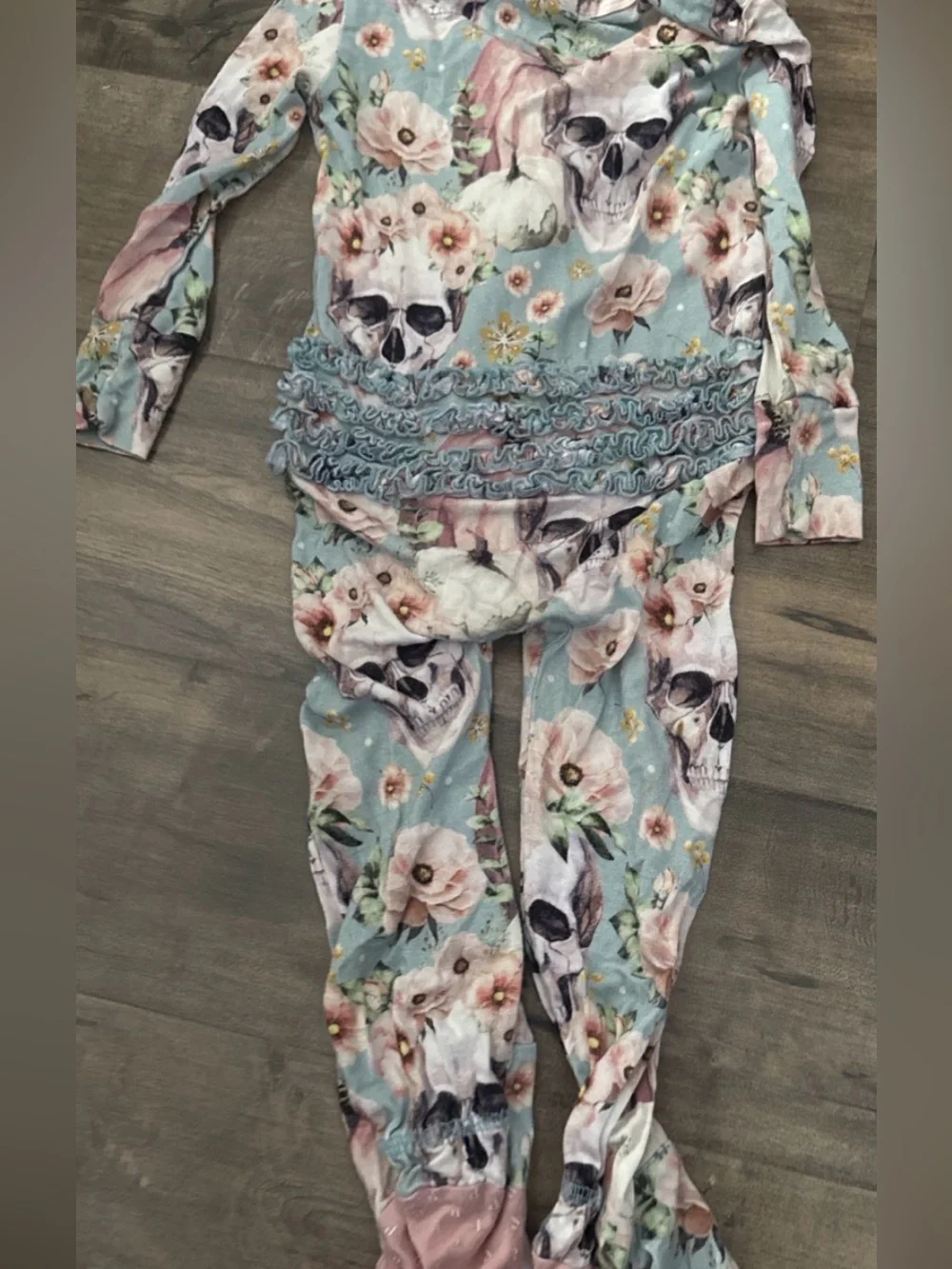 Posh Peanut Floral Skull Pumpkin Bamboo Ruffle Zippy 18-24M GUC